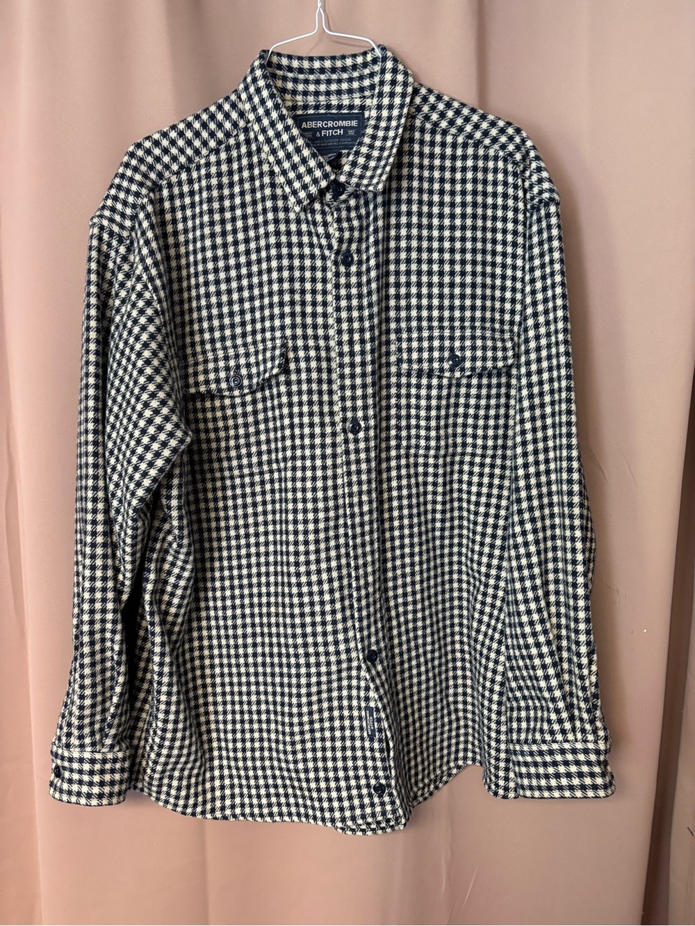 Abercrombie & Fitch Button Down wool Houndstooth Shirt Mens Size XL Tan Black